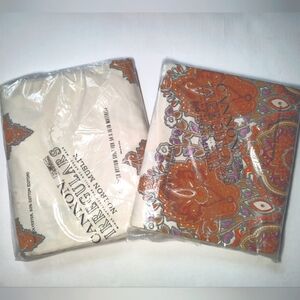 NEW Vintage Cannon 2 pc Set Full Flat Fitted Sheets Mandala Ivory Cream No Iron